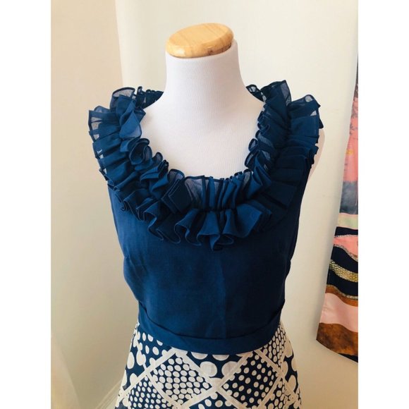 Rare Authentic Vintage Miss Elliette Polka Dot Ruffle Neck Maxi Dress Size M - Picture 2 of 9